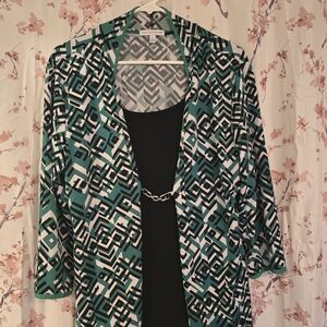 Geometric Patterned Cardigan with Chain Accent